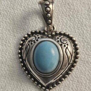 Turquoise & Sterling Heart Pendant & Chain